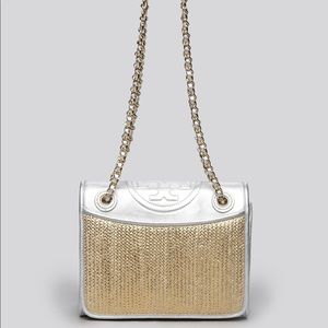 Tory Burch Fleming Metallic Medium Double Flap Bag